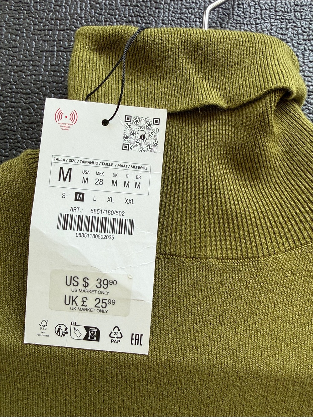 Zara Olive Green Turtleneck Sweater with Button Cuff - Picture 2 of 2